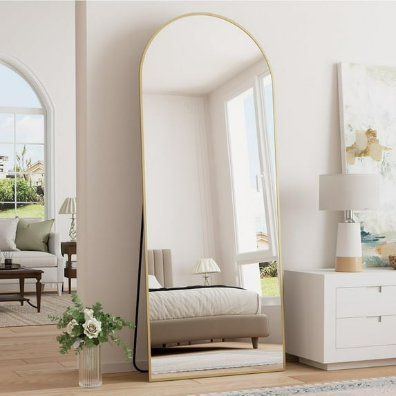Easy4Home 64"x21" Arched Full Length Mirror Freestading Full Body Floor Mirror, Gold