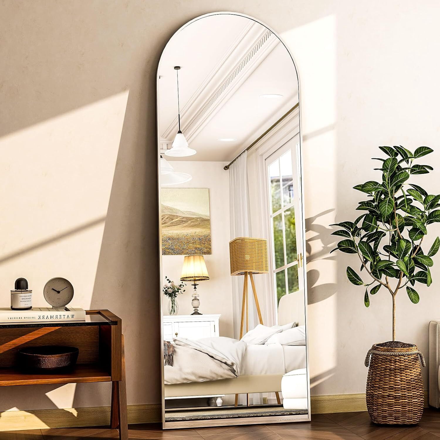 Easy4Home 64"x21" Arched Full Length Mirror Freestading Full Body Floor Mirror, Silver