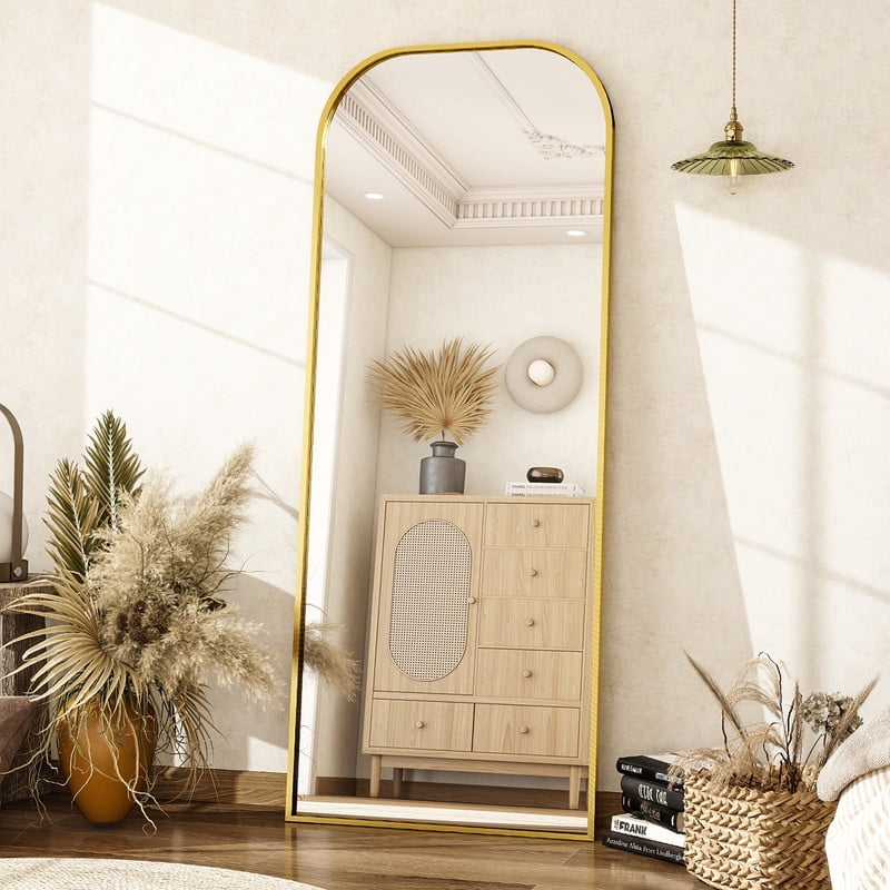 Easy4Home 64"x21" Arched Full Length Mirror Metal Frame Freestanding Mirror Wall-Mounted, Gold
