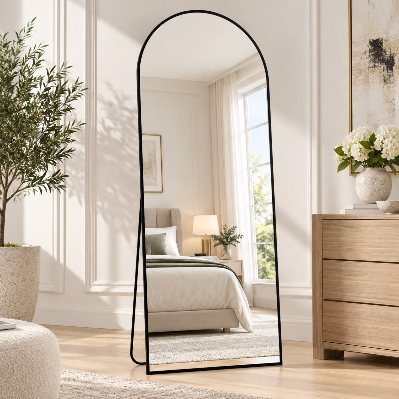 Easy4Home 64"x21" Full Length Mirror Arched Freestanding Floor Mirror with Metal Frame, Black