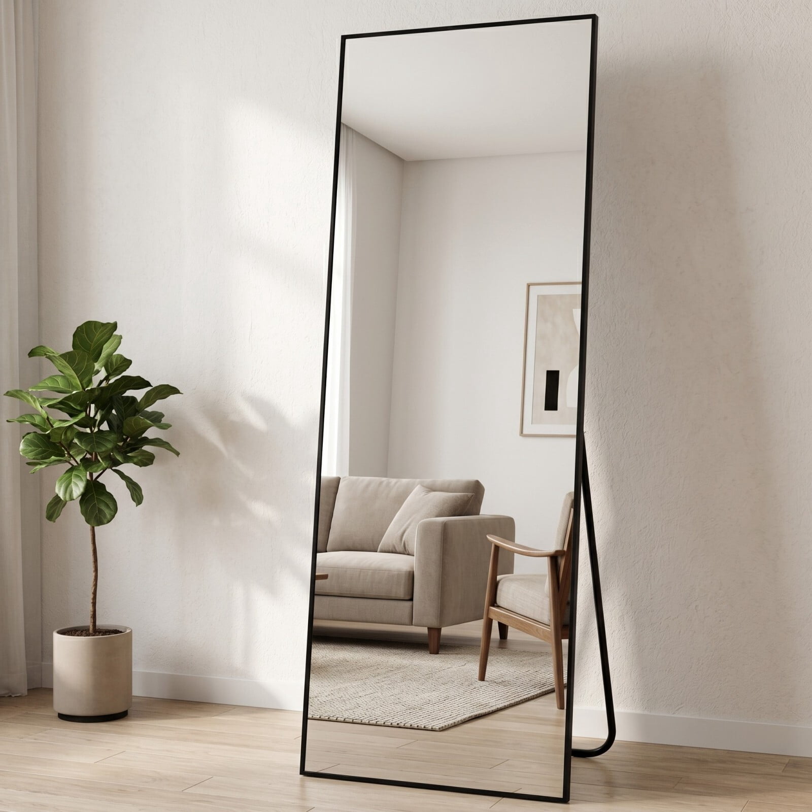Easy4Home 64"x21" Full Length Mirror Rectangular Standing Floor Mirror, Black