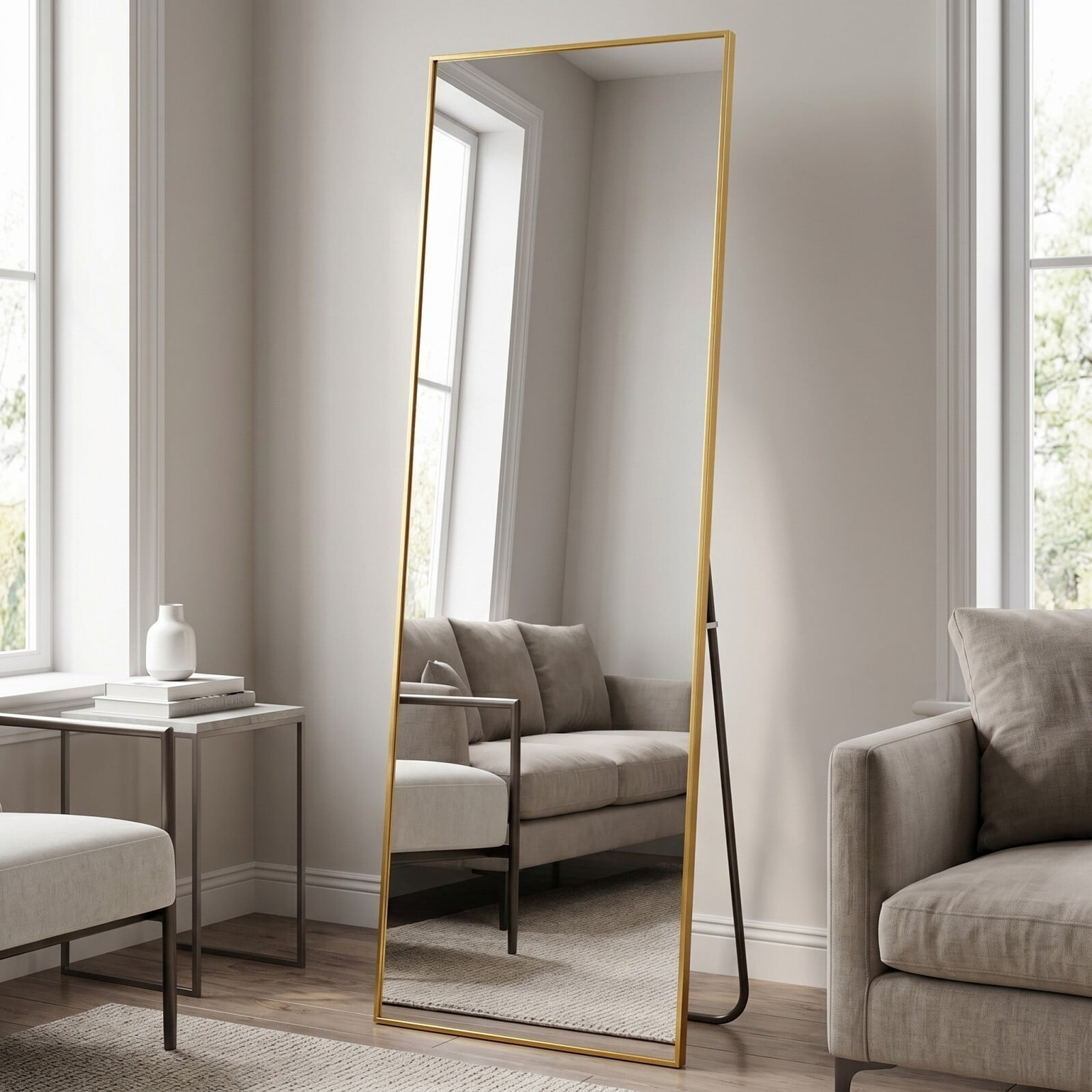 Easy4Home 64"x21" Full Length Mirror Rectangular Standing Floor Mirror, Gold