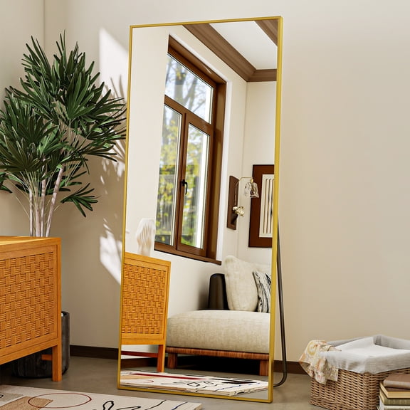 Easy4Home 64"x21" Rectangular Full Length Mirror Freestading Full Body Floor Mirror, Gold