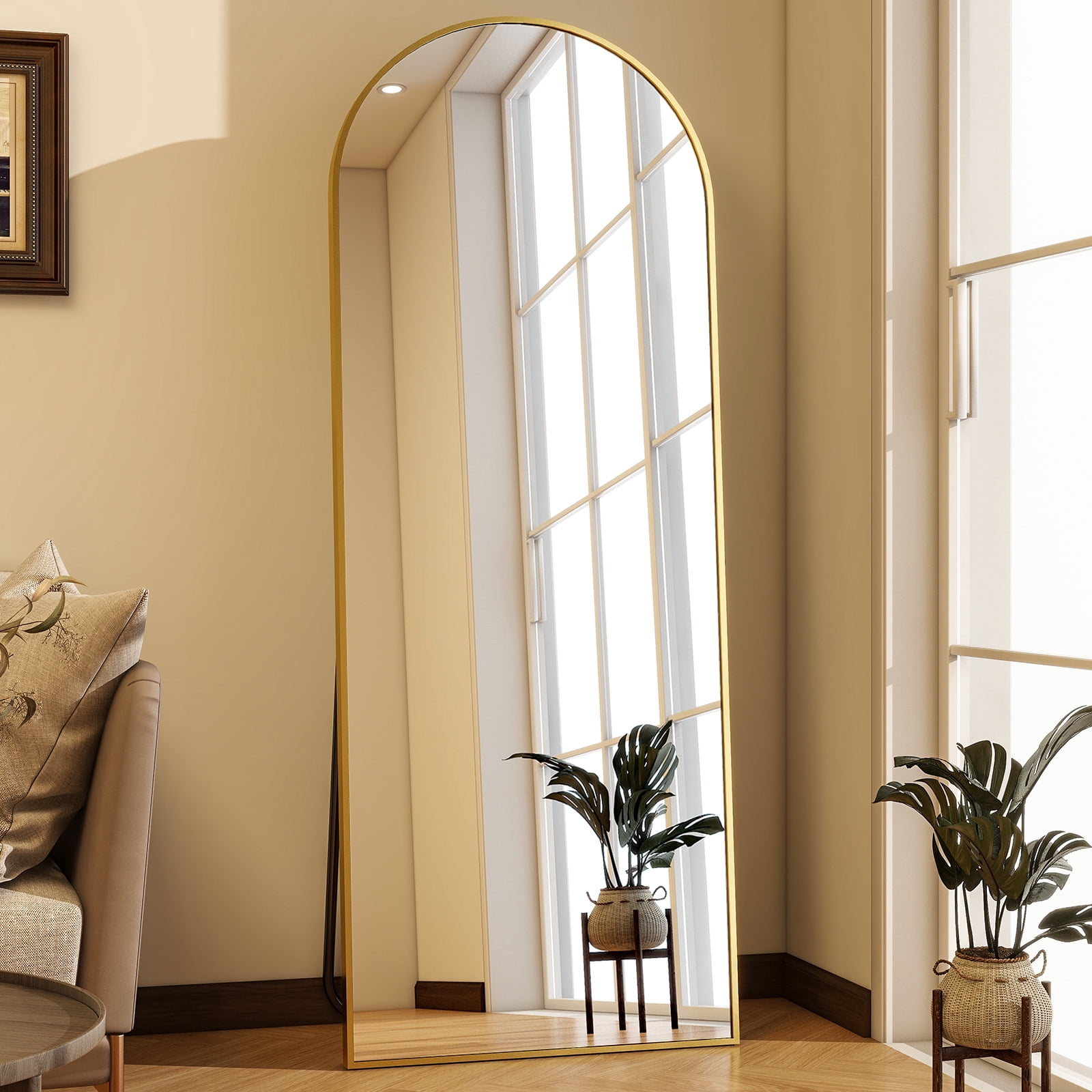 Easy4Home 65"x24" Arched Full Length Mirror Freestading Full Body Floor Mirror, Gold