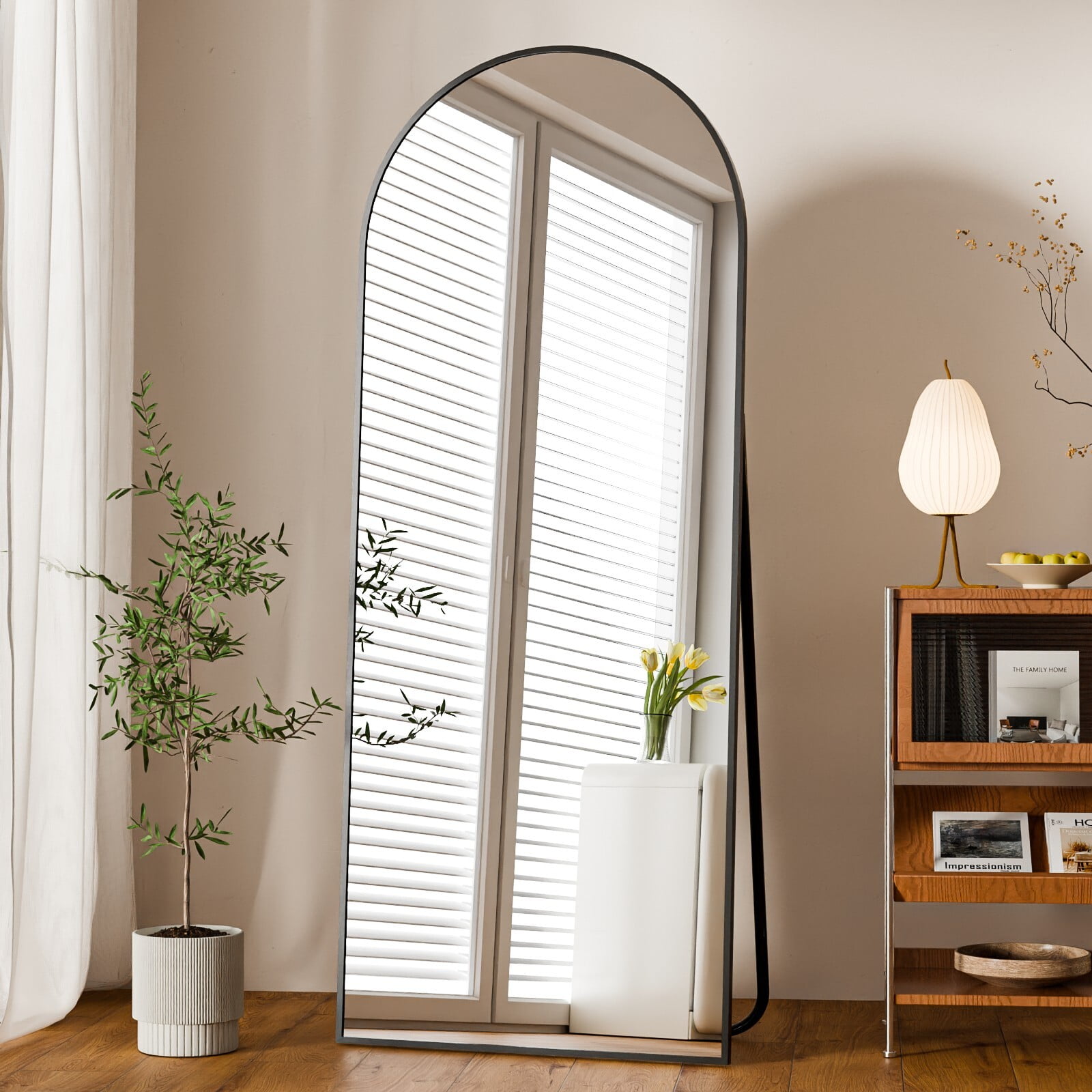 Easy4Home 68"x22" Arched Full Length Mirror with Aluminum Alloy Frame Freestanding Floor Dressing Mirror, Black