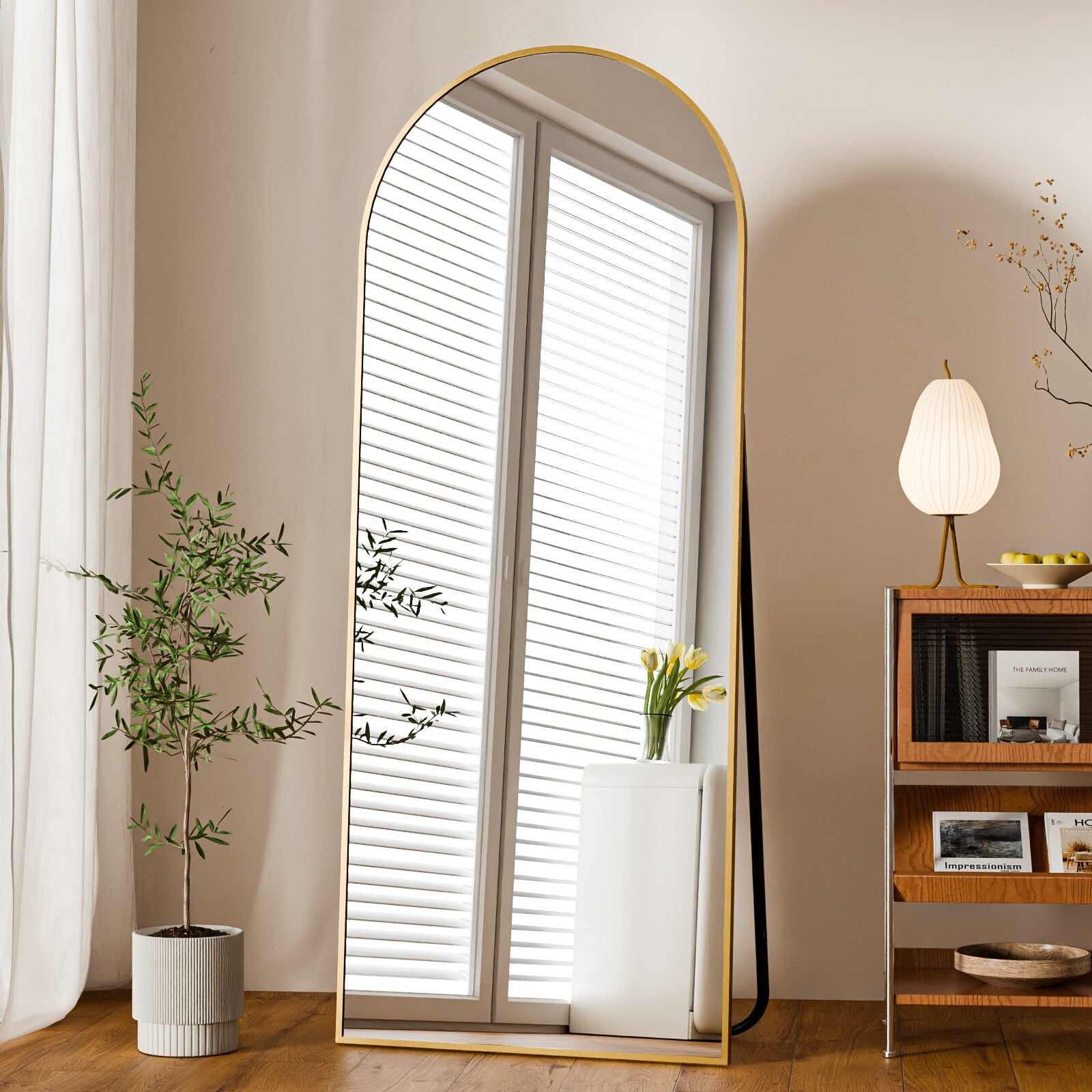 Easy4Home 68"x22" Arched Full Length Mirror with Aluminum Alloy Frame Freestanding Floor Dressing Mirror, Gold
