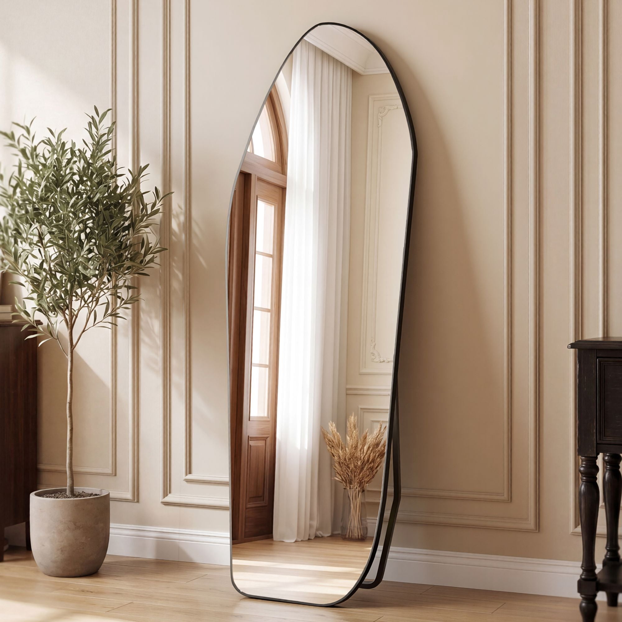 Easy4Home 69"x25" Irregular Full Length Mirror Decorative Standing Floor Mirror Wall Mounted, Black