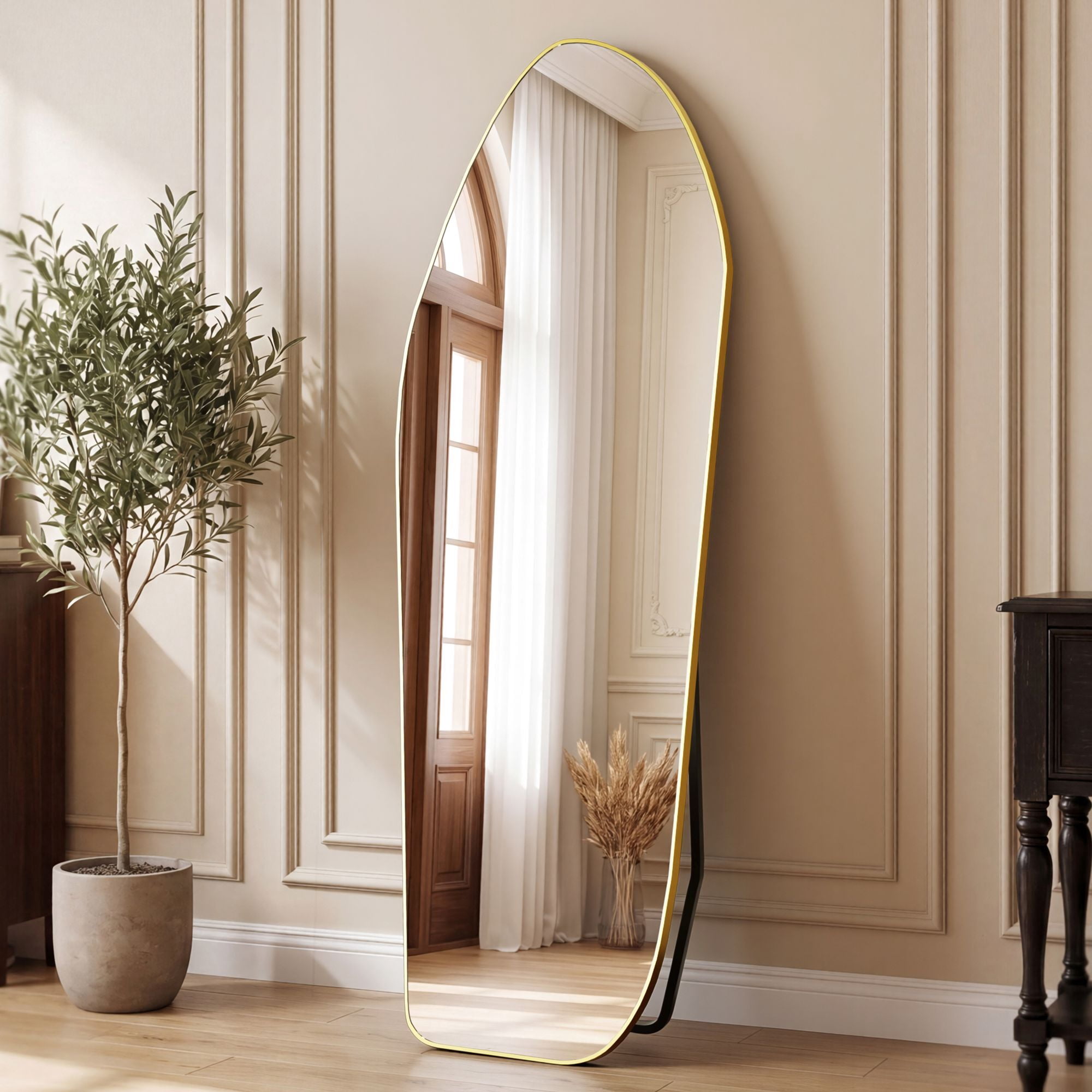 Easy4Home 69"x25" Irregular Full Length Mirror Decorative Standing Floor Mirror Wall Mounted, Gold