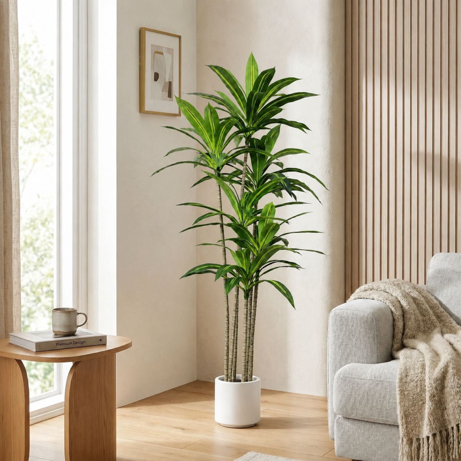 Easy4Home 6FT Artificial Plant Fake Dracaena Tree Potted Indoor Faux Floor Plant for Home Office Decor, White Pot