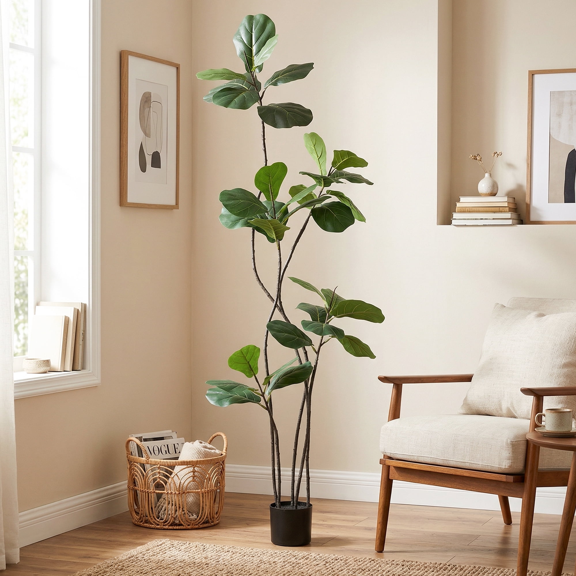 Easy4Home 6FT Artificial Plant Fake Ficus Tree Potted Indoor Faux Floor Plant for Home Office Decor