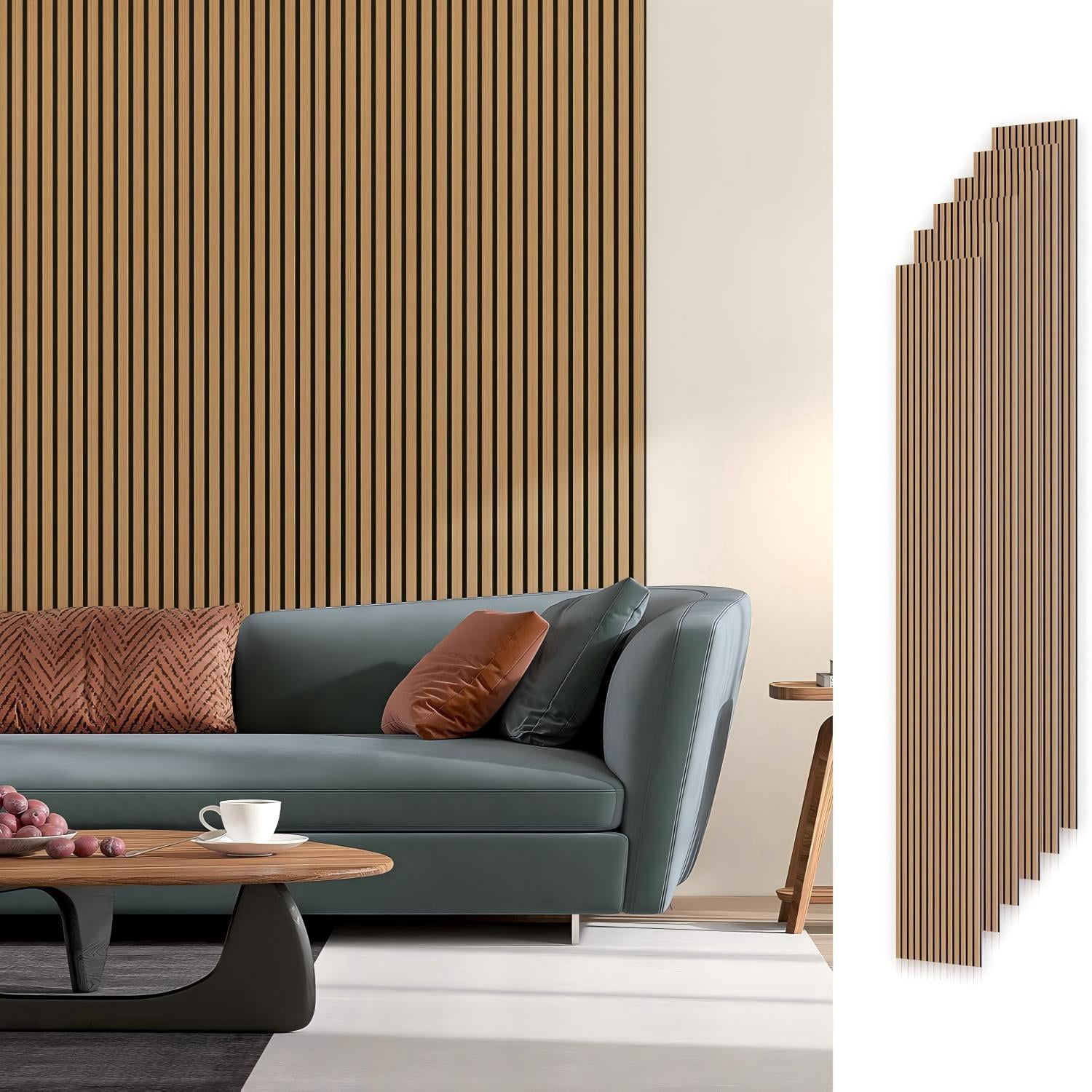 Easy4Home 6Pcs Wood Soundproof Wall Panels 94" x 7.9" Wood Slat Acoustic Panels,American Oak