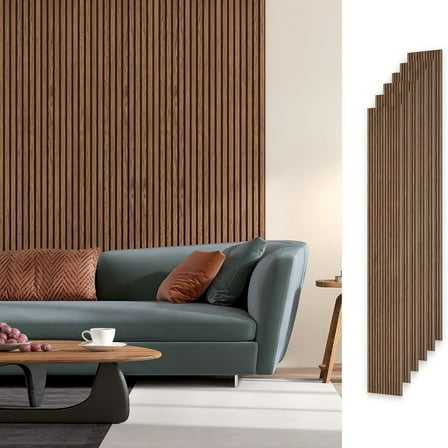 Easy4Home 6Pcs Wood Soundproof Wall Panels 94" x 7.9" Wood Slat Acoustic Panels,Classic Brown