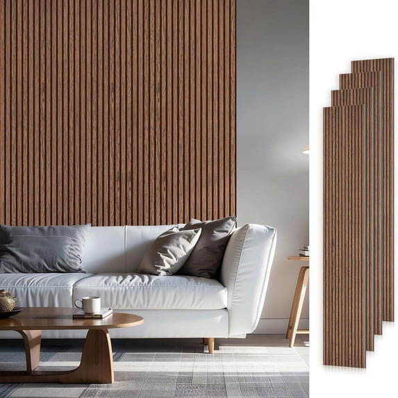 Easy4Home 4Pcs Wood Soundproof Wall Panels 94.5" x 12.6" Wood Slat Acoustic Panels, Classic Brown