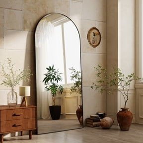 Easy4Home 71"x 30" Arch-Top Oversized Full Length Mirror Metal Frame Freestading Floor Mirror, Black