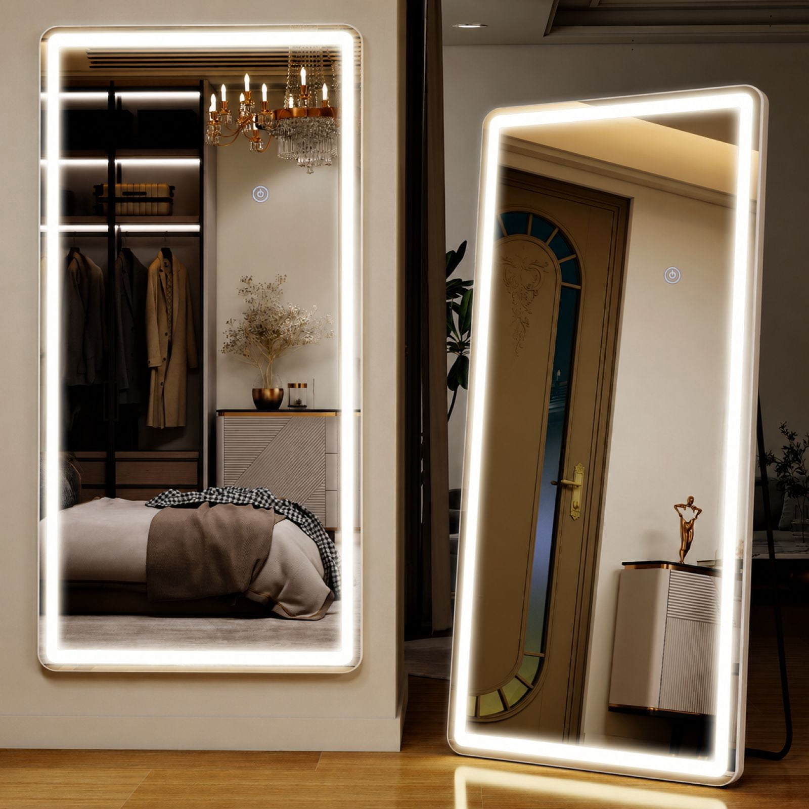 Easy4Home 71" x 30" LED Rectangular Full Length Mirror with Adjustable Lights Standing Mirror Wall Mounted, White