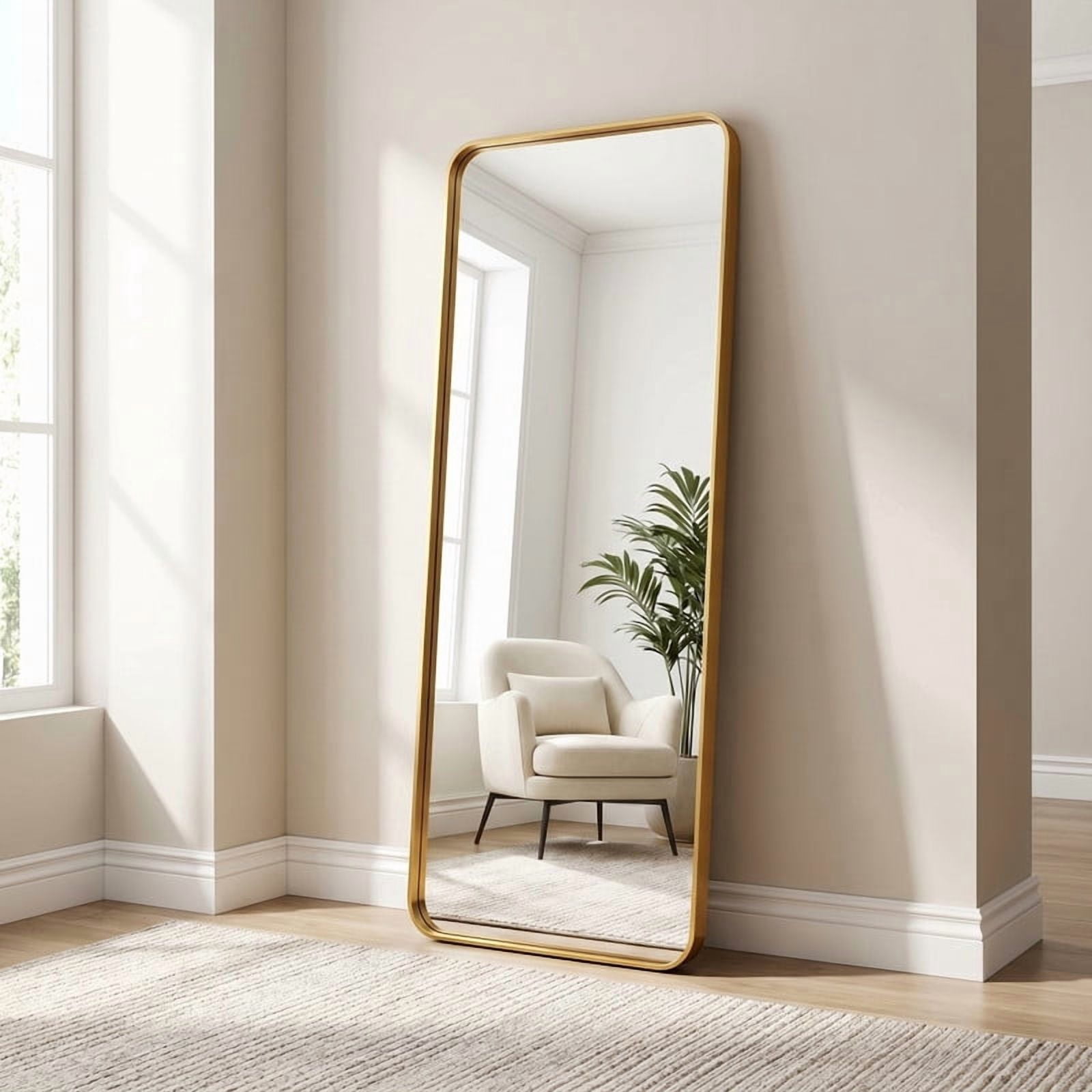 Easy4Home 71"x24"Deep Frame Rounded Rectangle Full Length Dressing Mirror Floor Standing Mirror Wall Mounted,Gold