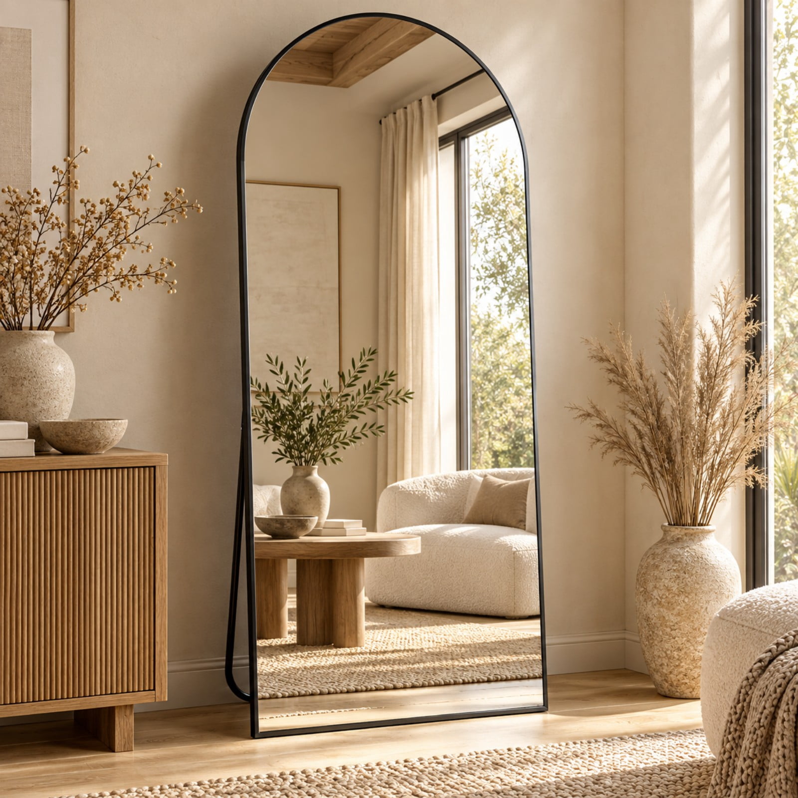 Easy4Home 71"x26" Full Length Mirror Arched Freestanding Floor Mirror with Metal Frame, Black