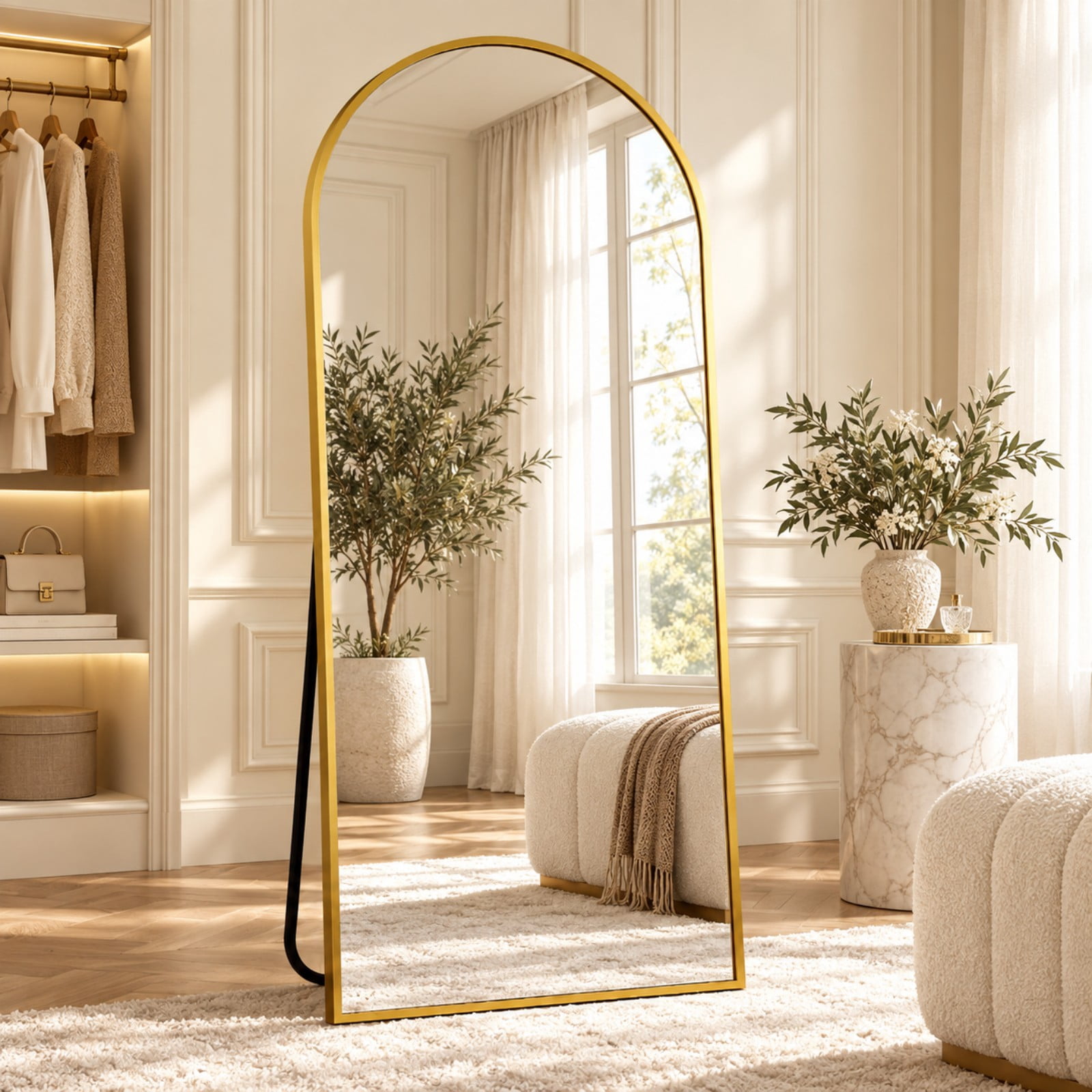Easy4Home 71"x26" Full Length Mirror Arched Freestanding Floor Mirror with Metal Frame, Gold