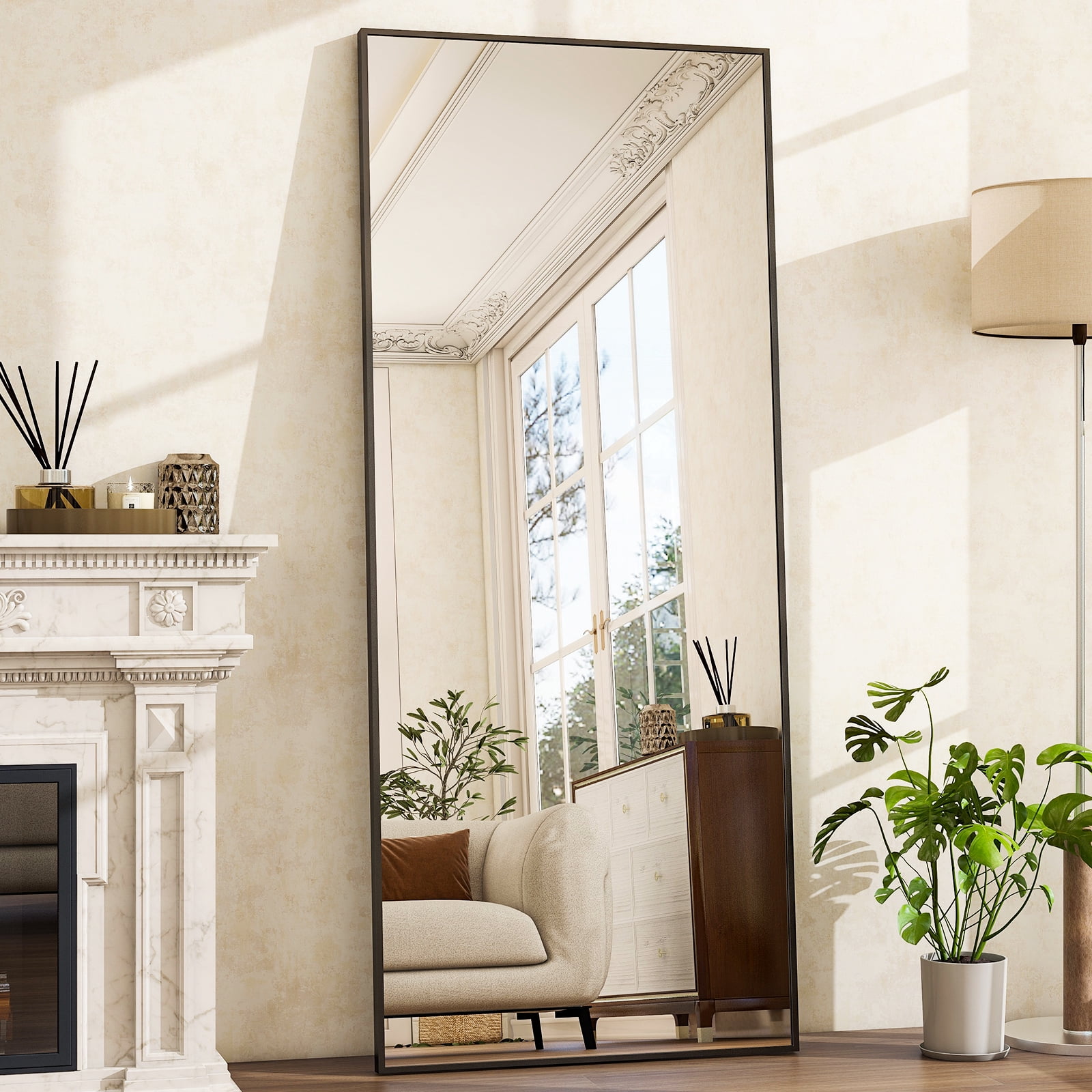 Easy4Home 71"x26" Rectangular Full Length Mirror Freestading Full Body Floor Mirror, Black