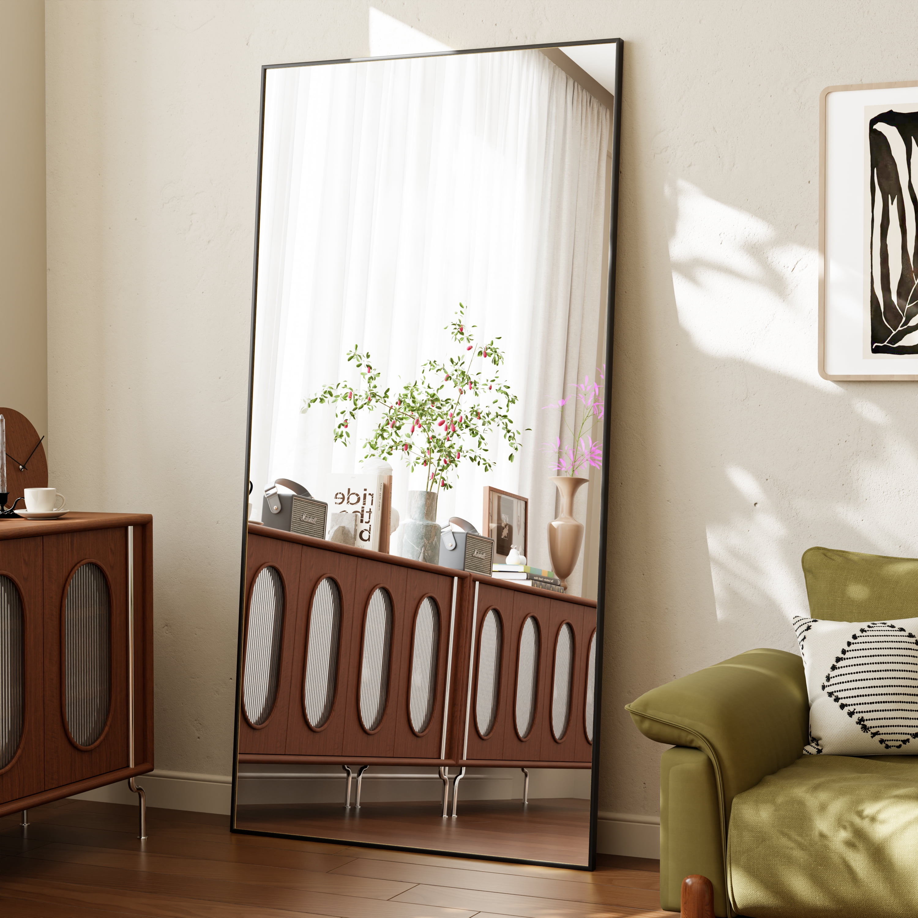 Easy4Home 71"x30" Rectangular Full Length Mirror Freestading Full Body Floor Mirror, Black