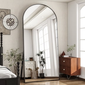 Easy4Home 76"x 34" Arch-Top Oversized Full Length Mirror Metal Frame Freestading Floor Mirror, Black