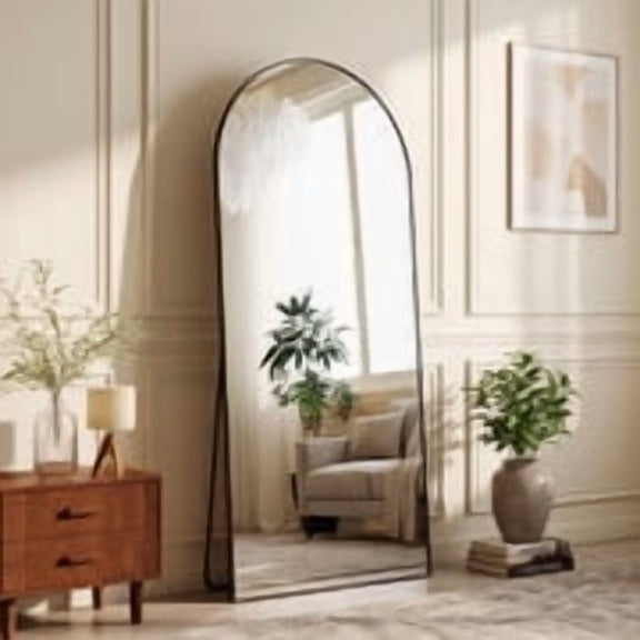Easy4Home 76"x 34" Oversized Arched Full Length Mirror Metal Frame Freestanding Floor Mirror, Black
