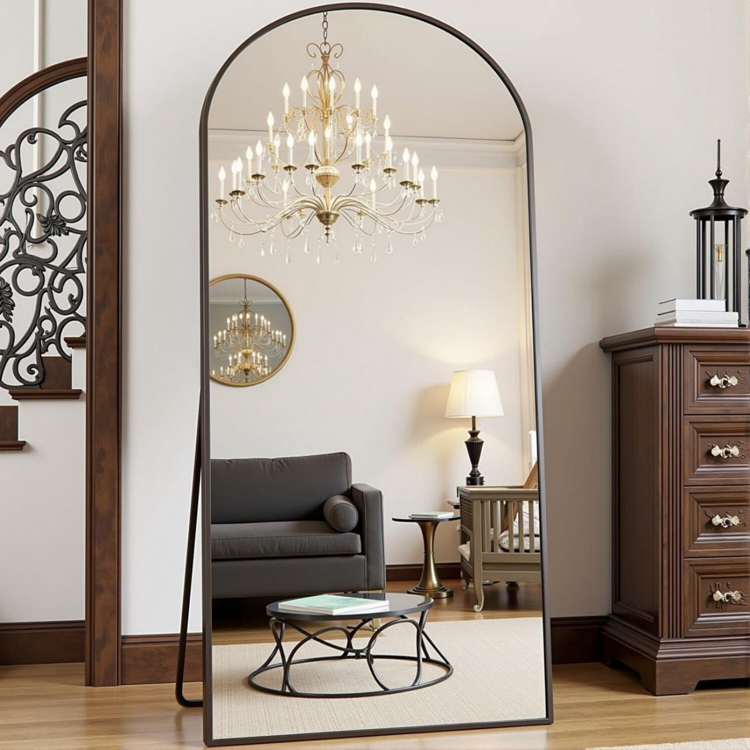 Easy4Home 76"x34" Arched Full Length Mirror Freestading Full Body Floor Mirror, Black