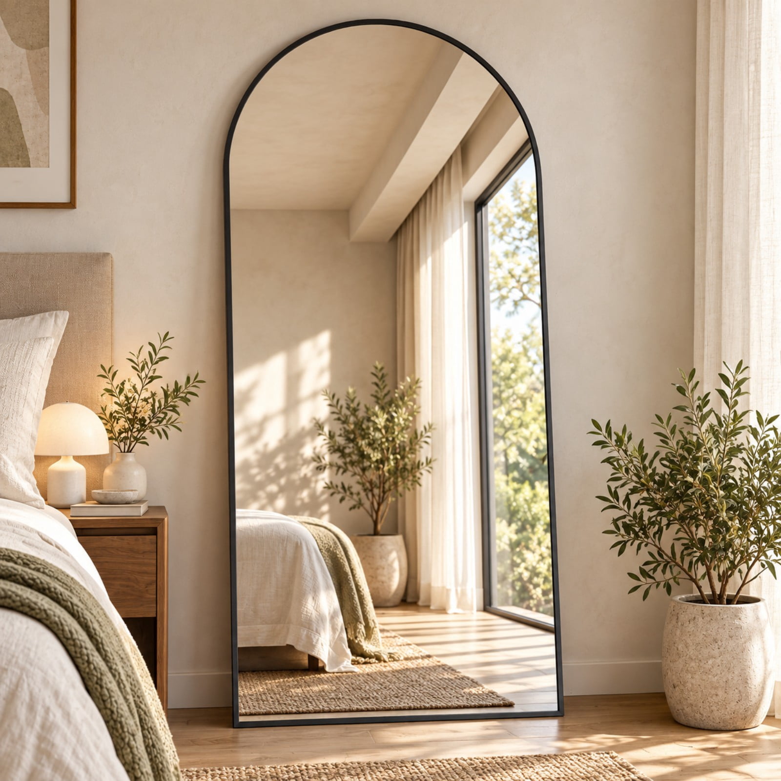 Easy4Home 76"x34" Oversized Full Length Mirror Arched Freestanding Floor Mirror with Metal Frame, Black
