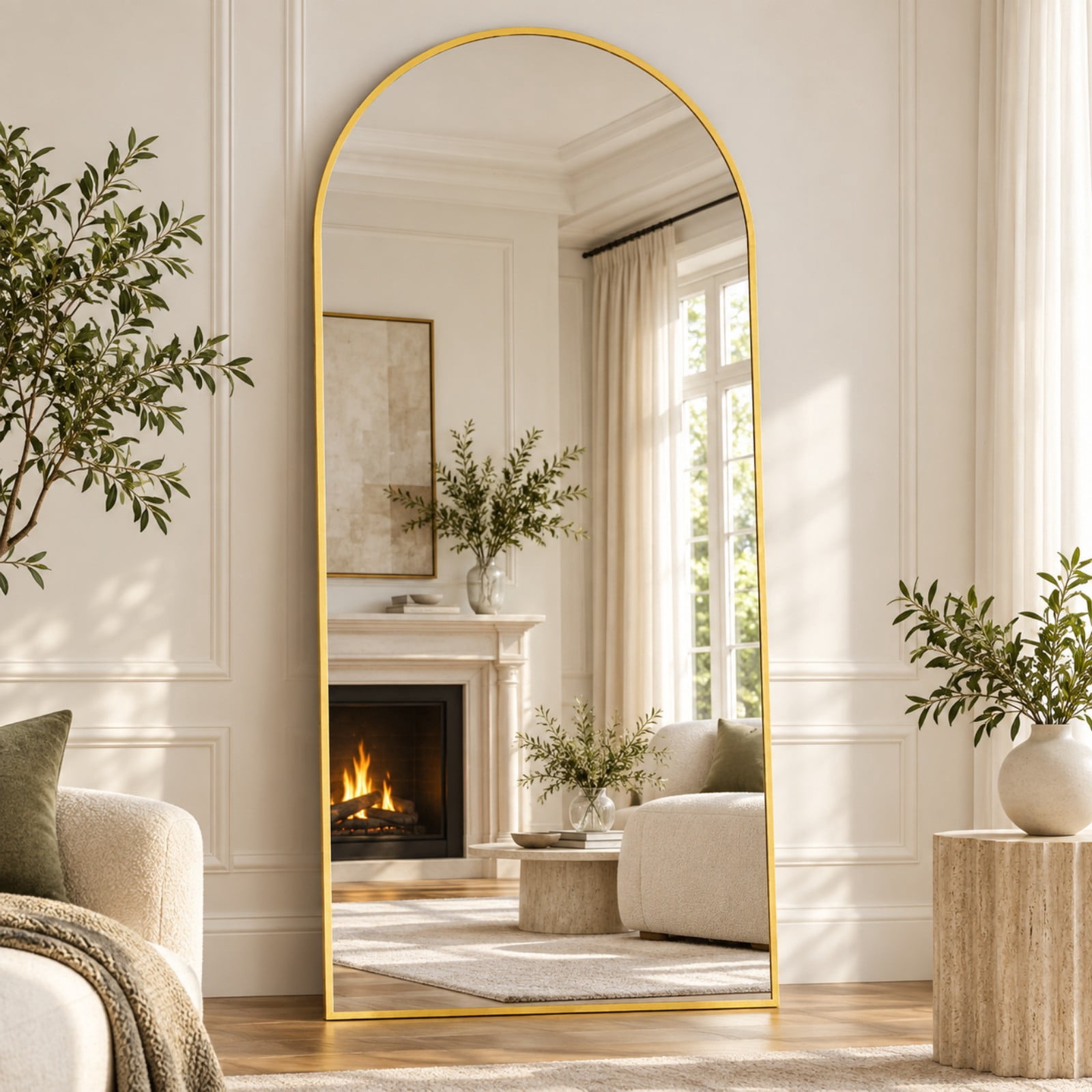 Easy4Home 76"x34" Oversized Full Length Mirror Arched Freestanding Floor Mirror with Metal Frame, Gold