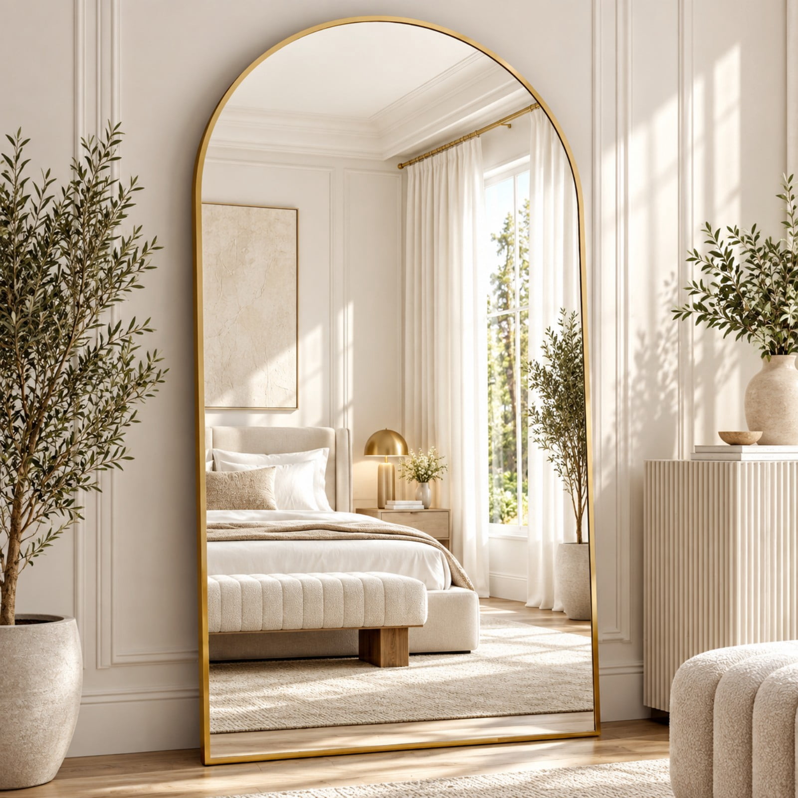 Easy4Home 77"x38" Oversized Full Length Mirror Arched Freestanding Floor Mirror with Metal Frame, Gold