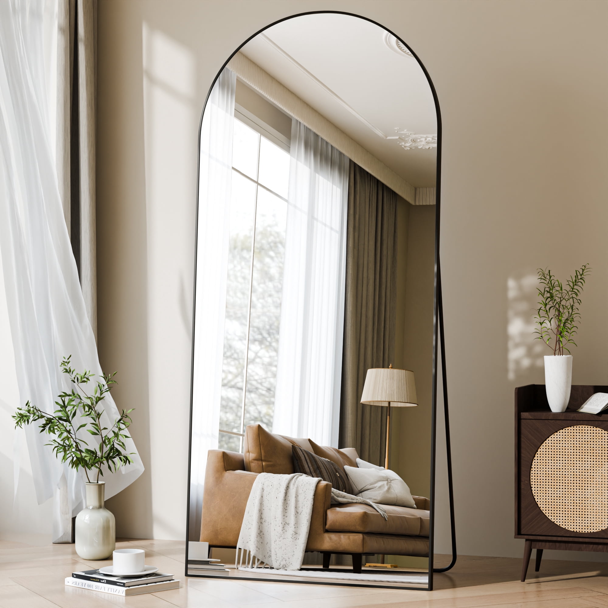 Easy4Home 78"x 35" Arch-Top Oversized Full Length Mirror Metal Frame Freestading Floor Mirror, Black