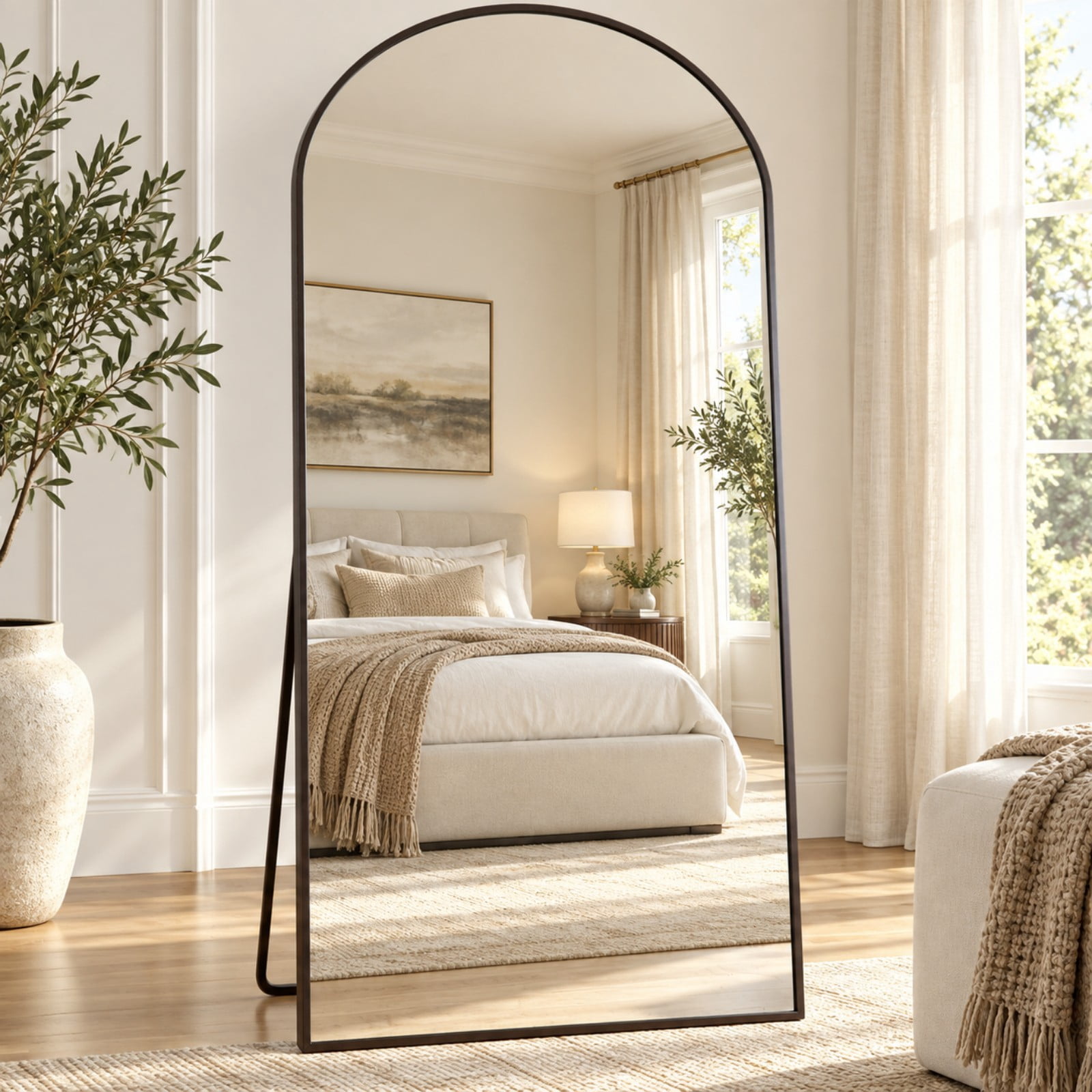 Easy4Home 78"x35" Oversized Full Length Mirror Arched Freestanding Floor Mirror with Metal Frame, Black