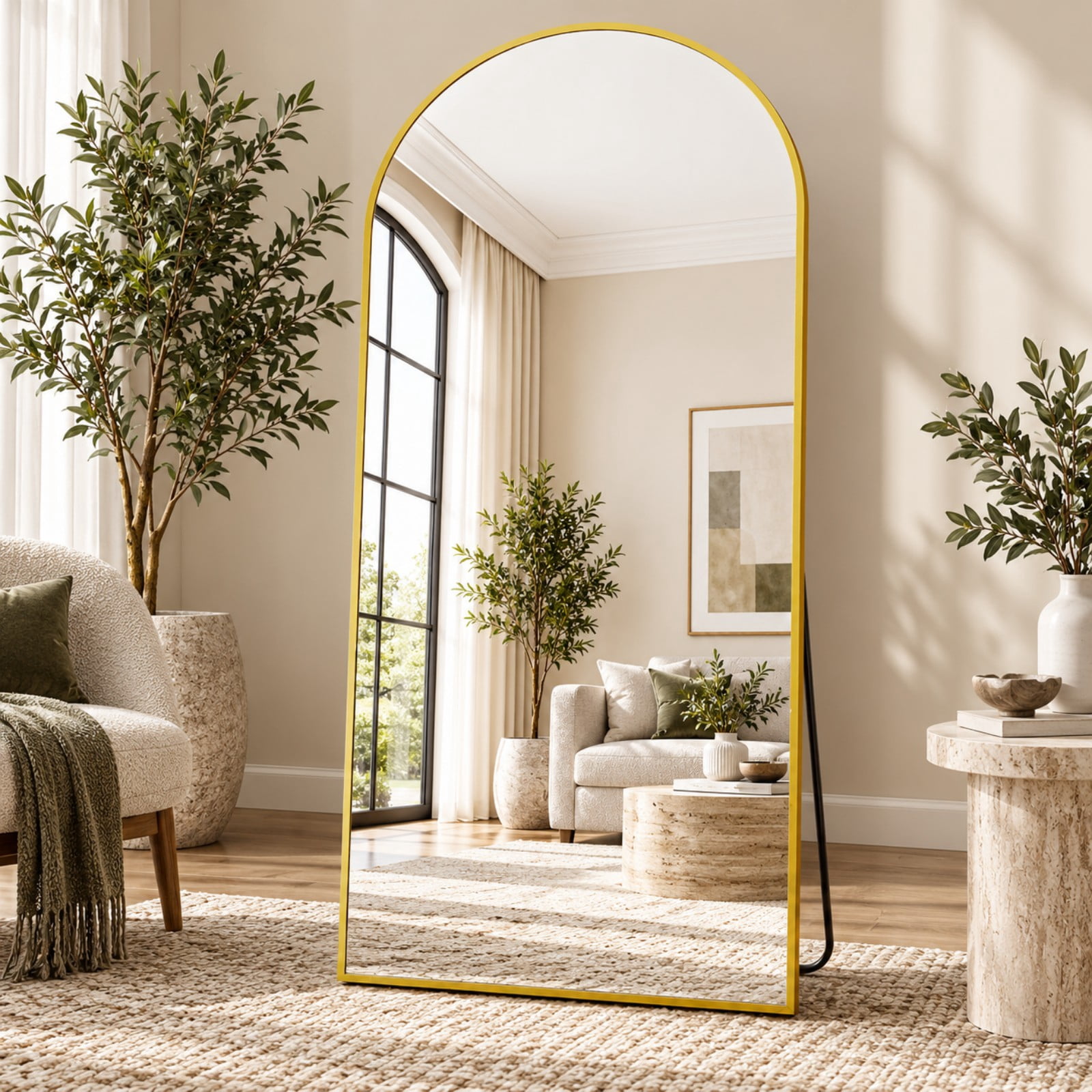 Easy4Home 78"x35" Oversized Full Length Mirror Arched Freestanding Floor Mirror with Metal Frame, Gold