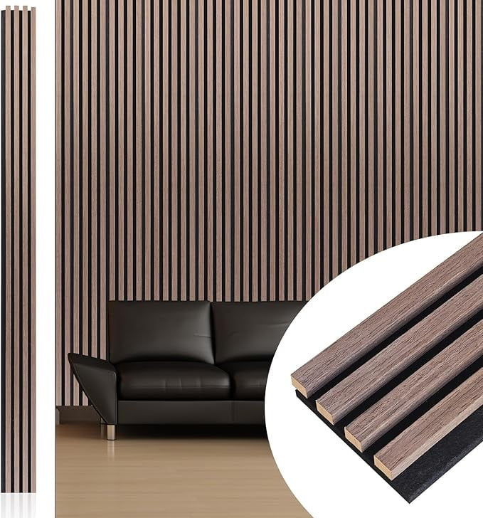 Easy4Home 94.5" x 23.62" Acoustic Wood Slat Wall Panels Soundproof Wooden Wall Panels 1 Pack, Dark Walnut