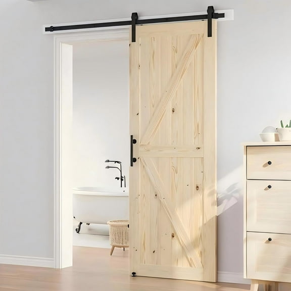 Easy4Home 96"H Large Format Sliding Barn Door, Solid Spruce Wood, Assembly Required