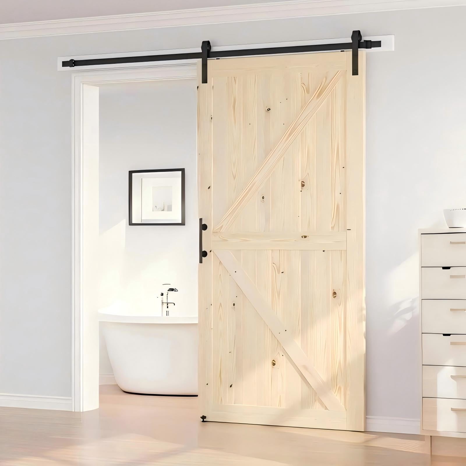 Easy4Home 96"H Large Format Sliding Barn Door, Solid Spruce Wood, Assembly Required
