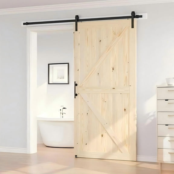 Easy4Home 96"H Large Format Sliding Barn Door, Solid Spruce Wood, Assembly Required