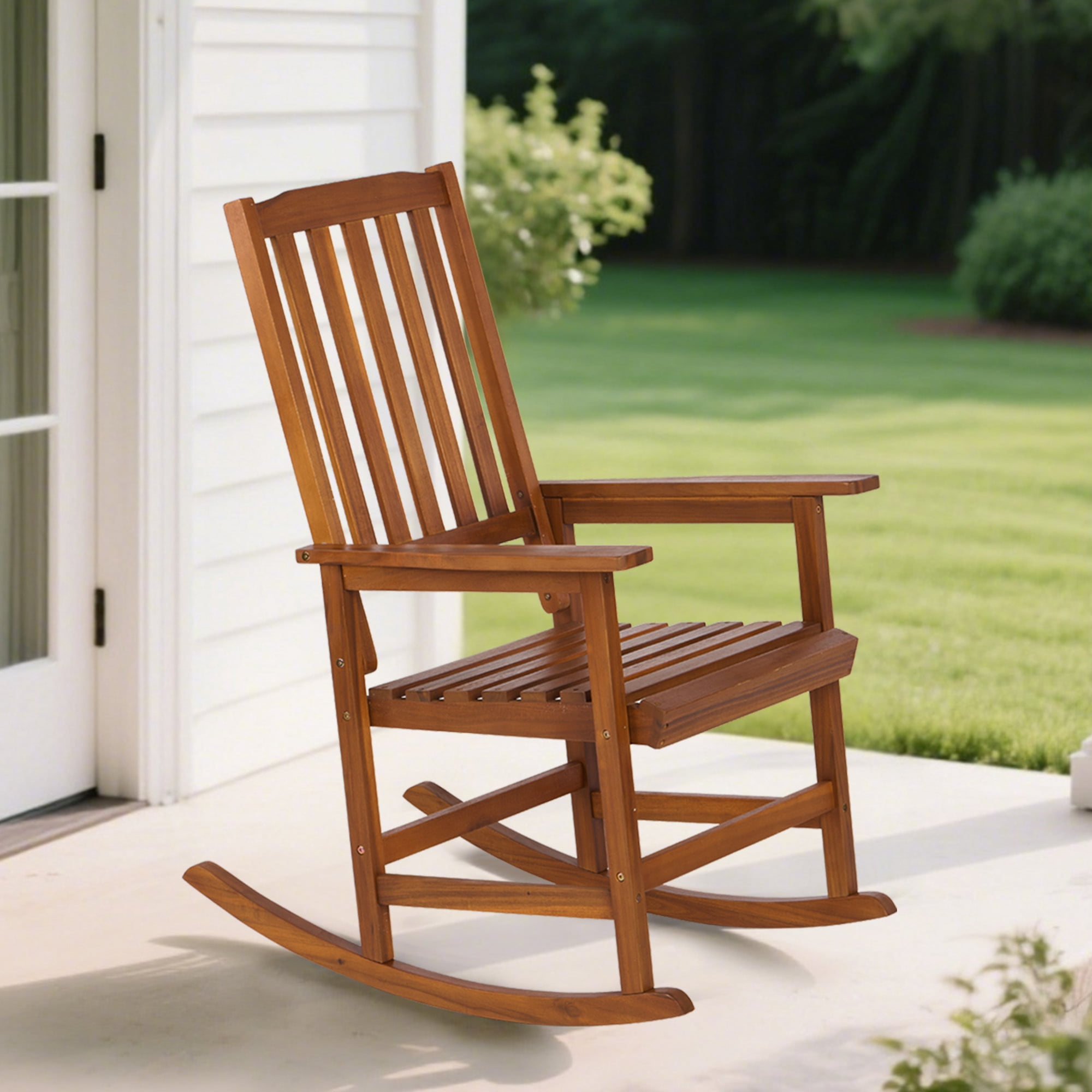 Easy4Home Acacia Wood Patio Rocking Chair Outdoor All Weather Resistant ...
