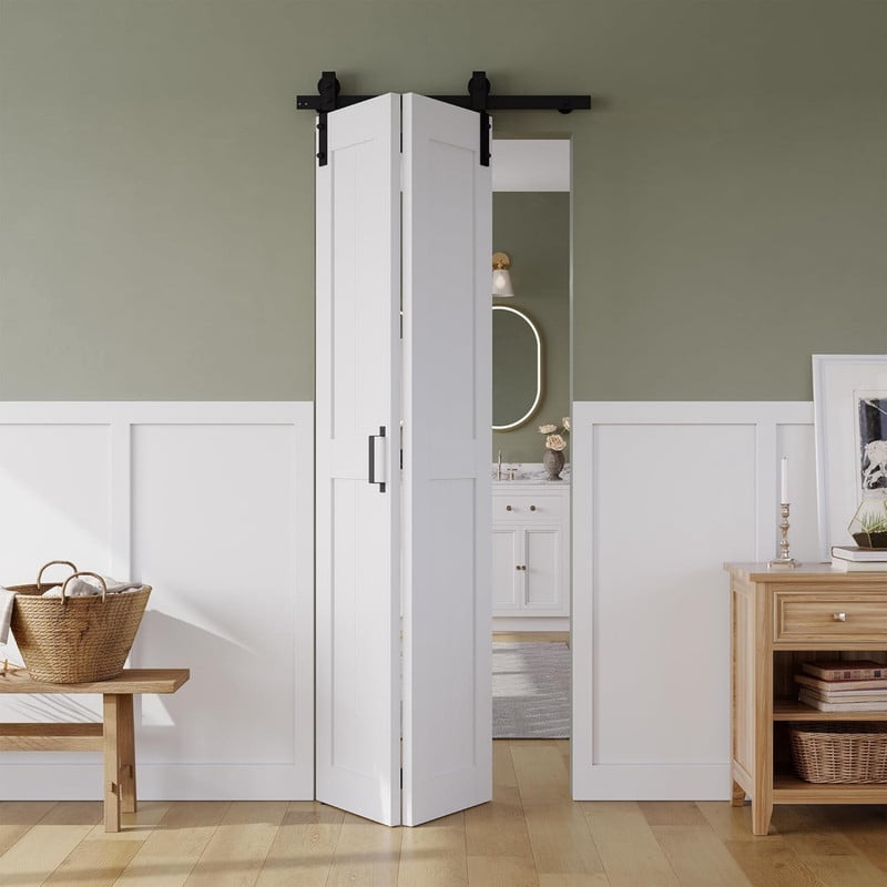 Easy4Home Bifold Barn Door 28"x84" Bi-Fold Sliding Closet Doors with Track and Hardware Kit Space Saving
