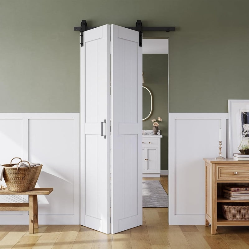 Easy4Home Bifold Barn Door 40"x84" Bi-Fold Sliding Closet Doors with Track and Hardware Kit Space Saving