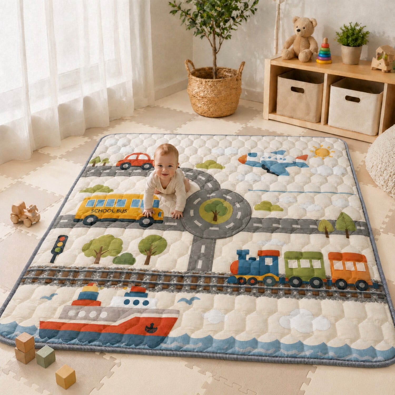 Easy4Home Extra Large Baby Play Mat for Infants & Toddlers, 71"x59" Crawling Mat, Foldable Non-Slip Floor Playmat