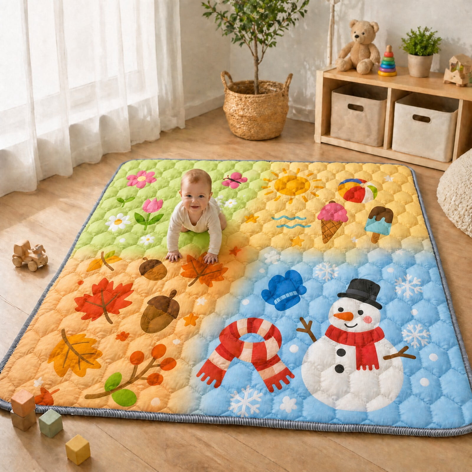 Easy4Home Extra Large Baby Play Mat for Infants & Toddlers, 79"x71" Thick Cushioned Crawling Mat, Foldable Non-Slip Floor Playmat