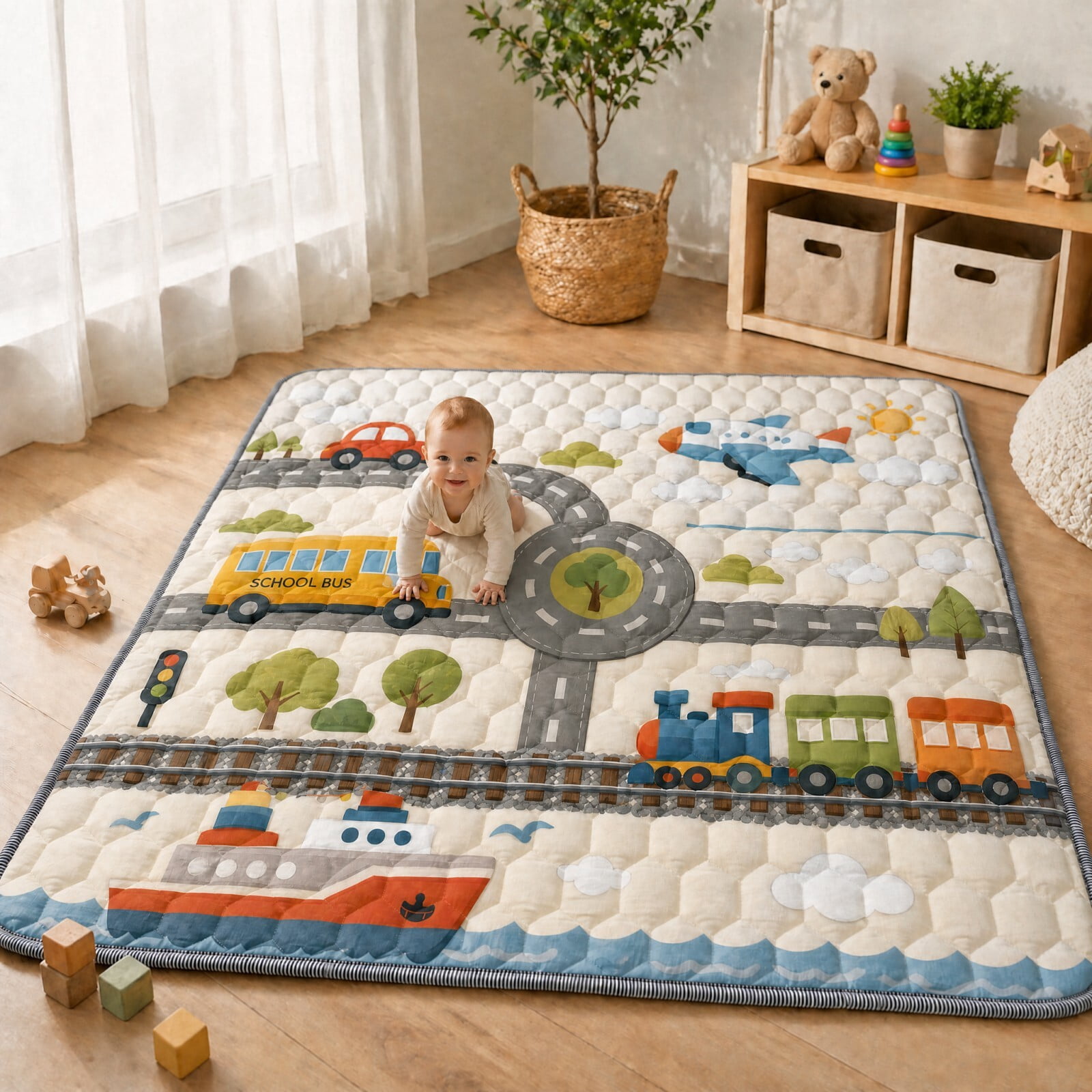 Easy4Home Extra Large Baby Play Mat for Infants & Toddlers, 79"x71" Thick Cushioned Crawling Mat, Foldable Non-Slip Floor Playmat