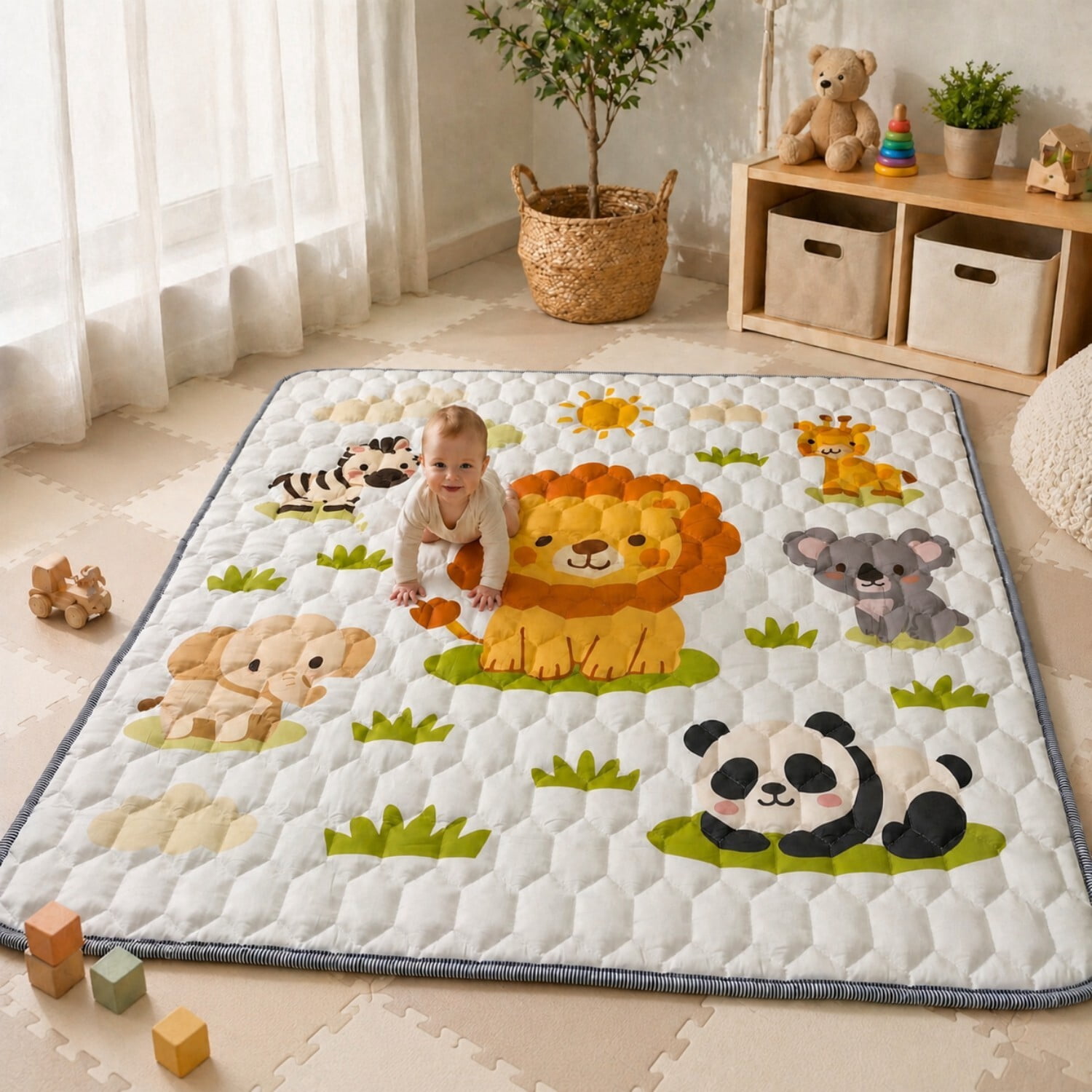 Easy4Home Extra Large Baby Play Mat for Infants & Toddlers, 79"x71" Crawling Mat, Foldable Non-Slip Floor Playmat