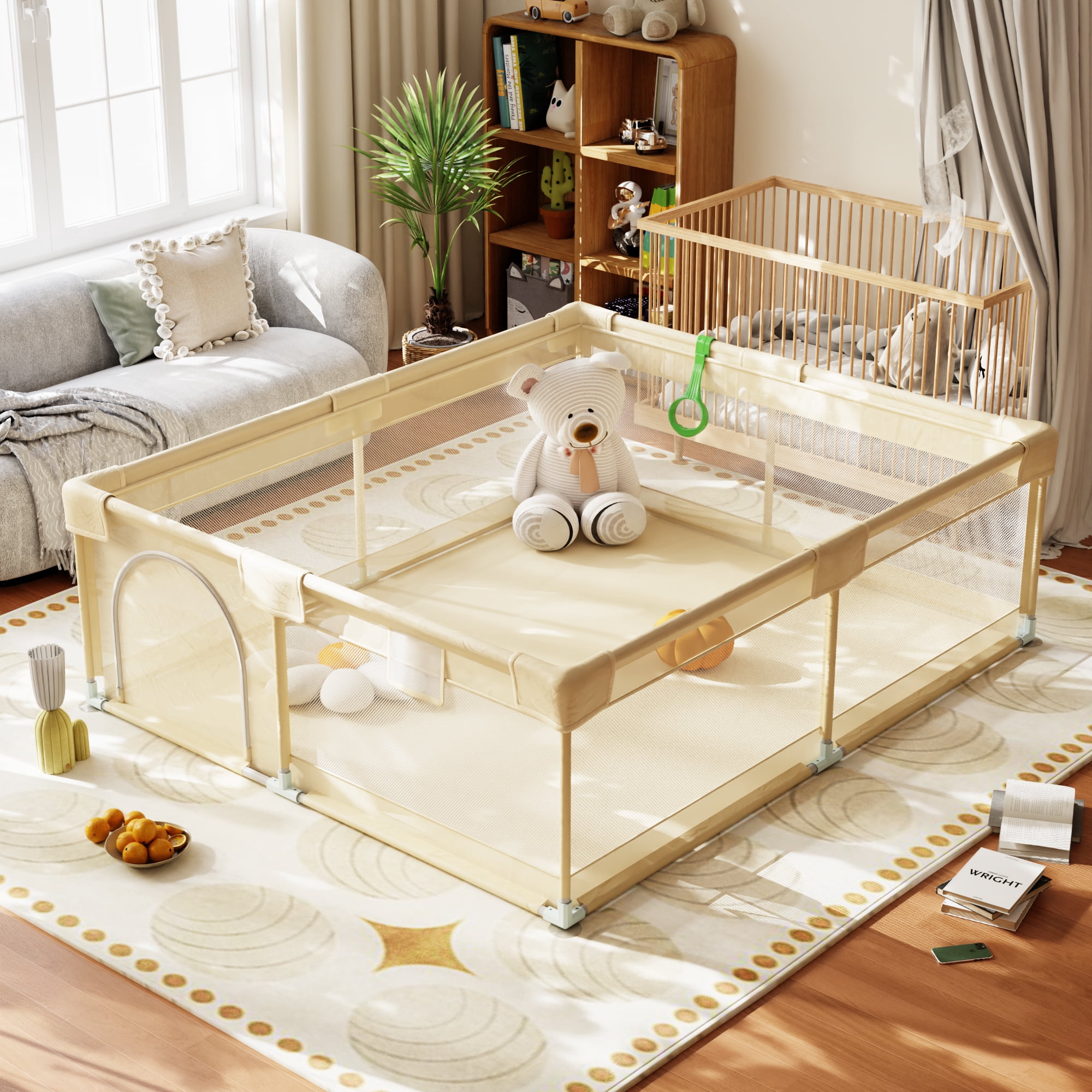 Easy4Home Extra Large Baby Playpen 71"x60" Toddler Play Yards Safety Fence, Beige