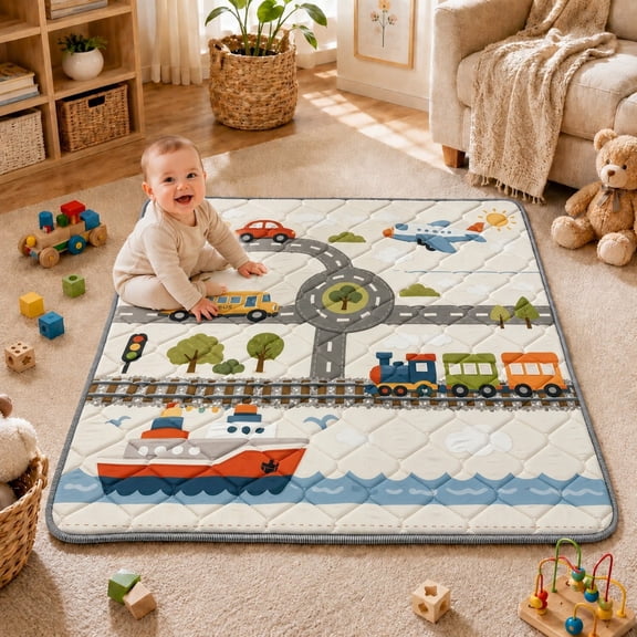 Easy4Home Foldable Baby Play Mat,44"x44" Non-Slip Thick Foam Crawling Mat Machine Washable Playpen Mat for Infants & Toddlers