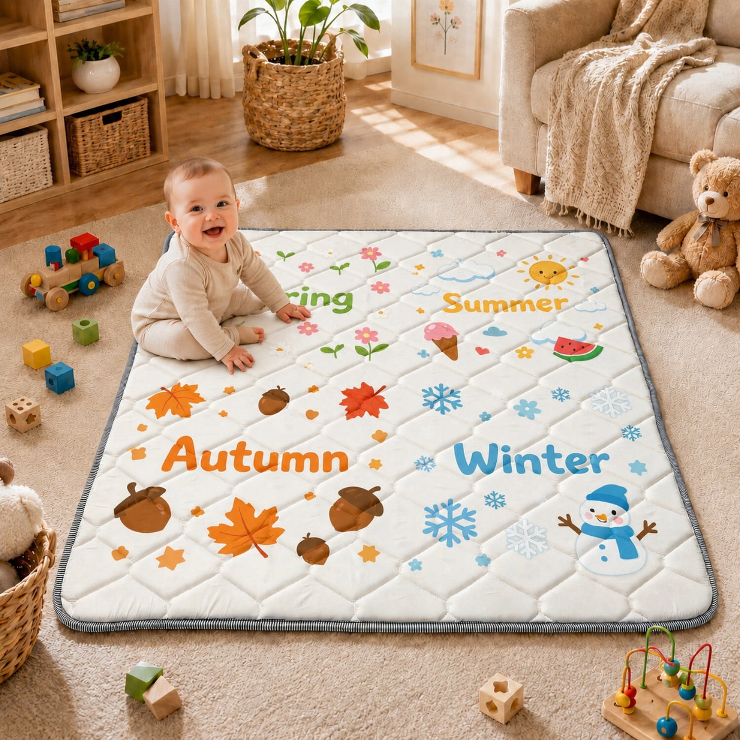 Easy4Home Foldable Baby Play Mat,50"x50" Non-Slip Thick Foam Crawling Mat Machine Washable Playpen Mat for Infants & Toddlers