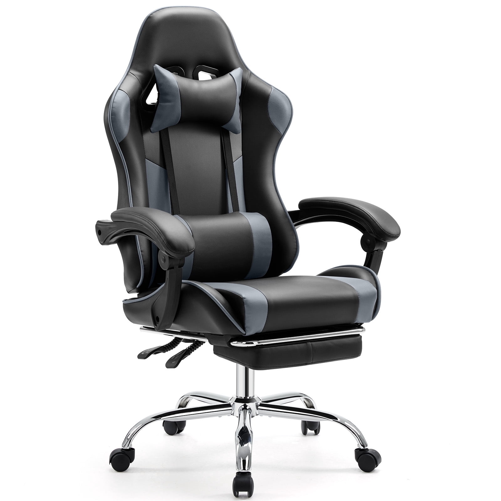 Easy4Home Gaming Chair with Sofa Spring Cushion, Ergonomic Office Chair with Lumbar Support and Footrest, High Back Computer Game Chair for Adults, Black&Gray