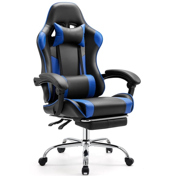 Easy4Home Gaming Chair with Sofa Spring Cushion, Ergonomic Office Chair with Lumbar Support and Footrest, High Back Computer Game Chair for Adults, Black&Blue