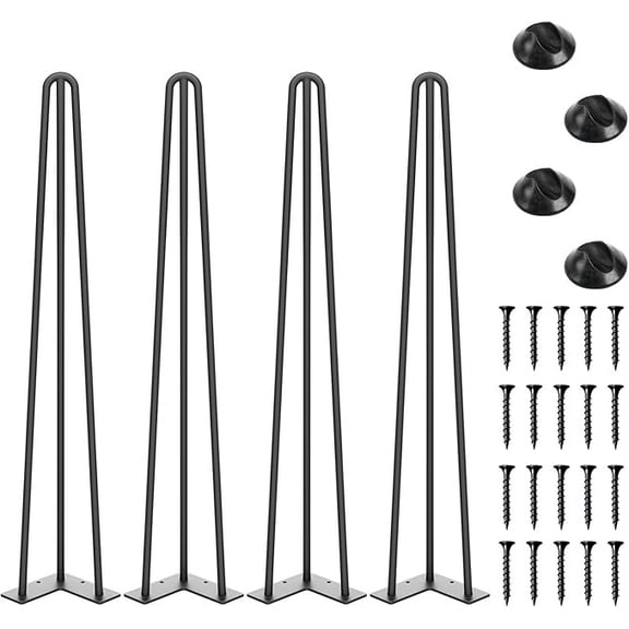 Easy4Home Hairpin Table Legs 28" Black Metal Set of 4 with Rubber Floor Protectors